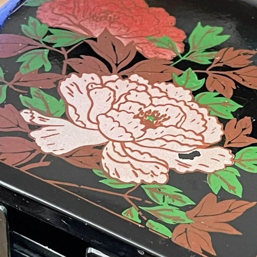 Vintage‎ Japanese Lacquerware Coaster Set with Box – Hand-Painted Floral Gold